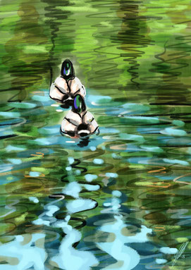 Enten im Dehnepark, digital art, procreate, stil: watercolor, pencil, pastel, 2026