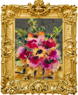 Zeitgenössisches Blumenbild mit einem Barockrahmen