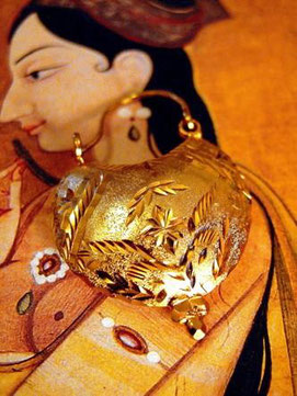Indian, handcrafted, gold-dipped, sterling-silver, solid shell earrings, etched and stippled