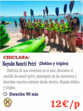 alquiler de kayaks en grupo chiclana