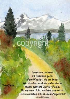 christliche Karten, Trauer, Berge und See
