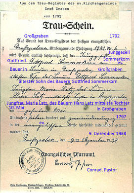Heirat Gottfried Sommerkorn u. Maria Latz 1792