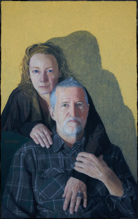 Portrait de couple Colette et autoportrait panneau de corborundum 