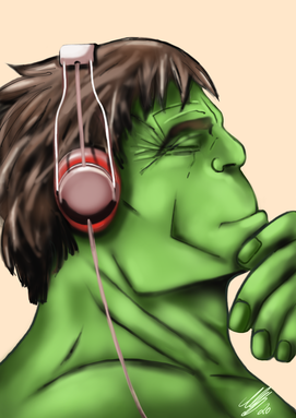 the Hulk "music flow", digital art, procreate, stil: airbrush, 2021