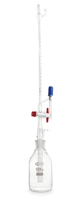 Bureta automática clase A con llave de PTFE y botella de depósito receptora 118.456