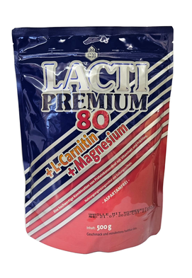 Lacti Premium 80, L-Carnitin, Magnesium, Protein, Eiweiß, Eiweißpulver, Bodybuilding, Hochleistungssport, Fitness, Muskelaufbau, gegen Muskelkrämpfe, Muskelkater, Eiweißpulver ohne Aspartam, Aspartamfrei, Pulver Eiweiß, Milcheiweiß
