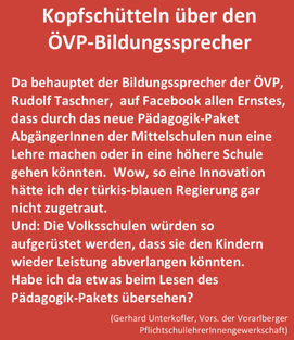 Kopfschütteln über den ÖVP-Bildungssprecher Bild: FB Gerhard Unterkofler SLV