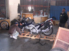 Crating the BMW for transit From Kathmandu  to Bangkok