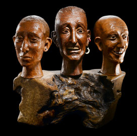 Sculpture, terre cuite, argile, patinée, ethnique personnage, Bois ciré