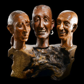 Sculpture, terre cuite, argile, patinée, ethnique personnage, Bois ciré