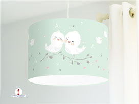 Lampe Kinderzimmer kleine Vögel in Weiß auf Mint aus Bio-Baumwolle - alle Farben möglich