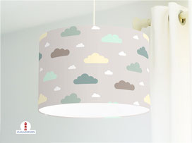 Lampe Kinderzimmer Wolken in Mint auf Grau aus Bio-Baumwollstoff - alle Farben möglich