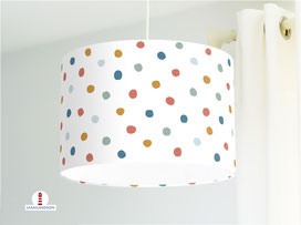 Lampe gepunktet Kinderzimmer Salbei Ocker Terrakotta Petrol auf Weiß aus Bio-Baumwolle - alle Farben möglich