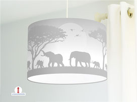 Lampe für Kinderzimmer mit Elefanten aus Bio-Baumwolle - alle Farben selber gestalten möglich - Handarbeit - Jasmundson - Germany