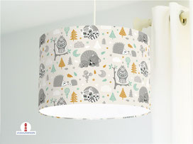 Lampe Waldtiere Bär Igel Kinderzimmer Hellbeige Ocker Mint aus Bio-Baumwolle - alle Farben möglich