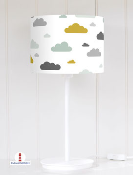 Lampenschirm für Tischlampe Wolken Kinderzimmer in Mint Senfgelb und Grau zum Nähen aus Baumwolle - alle Farben möglich 