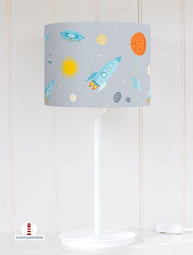 Lampenschirm für Tischlampe Kinderzimmer Weltall in Grau aus Baumwollstoff - alle Farben möglich 