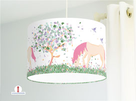 Kinderzimmer Lampe Mädchen Pferde pastell aus Bio-Baumwollstoff - alle Farben möglich