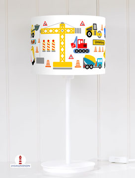 Lampenschirm für Tischlampe Kinderzimmer Baustelle aus Baumwollstoff - alle Farben möglich 