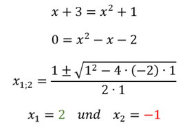 Berechnung der Schnittpunkte zweier Funktionen, von welche eine linear ist und die andere quadratisch.