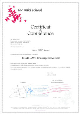 Certificat de compétence: Lomi Lomi