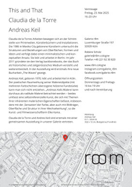 Andreas Keil und Claudia de la Torre, Einladung, This and That, Galerie R8m, Köln, 2025
