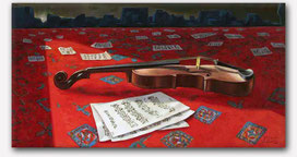 Kaikaoss-The Violin on the Red Carpet- oil on canvas,  gemälde- Die Geige auf dem Rotteppich