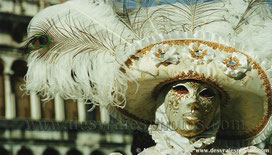 Masque,venise,blanc,Carnaval,plumes,place saint marc
