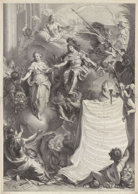 Edelinck d’après Le Brun, Thèse de Colbert de Croissy, burin, 1680, tirage du Rikjsmuseum