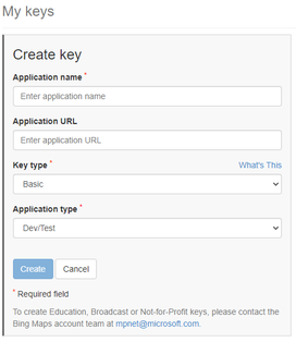 Create Bing Maps Key