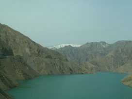 Naryn River downstream from Toktugul Lake, Kyrgyz western mountains