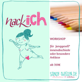 Zeichnen lernen, Selflove, Figuren zeichnen bei einer Kinderbuchillustratorin. Workshop für Junggesellinnenabschiede JGA, besondere Anlässe im Ruhrgebiet, Oberhausen, NRW
