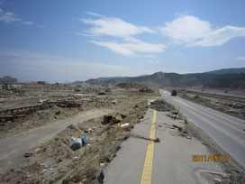 A barren view of Rikuzentakata city. This land was filled with houses before the tsunami.