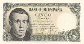 BILLETE ESPAÑA - PICK - P140 - 5 PESETAS (JAIME BALMES) 1.951 - SERIE 1F (SC/UNC) PLANCHA - 8€.