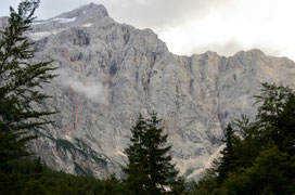 Triglav Nordwand, Kurzer Deutscher Weg, ungefährer Routenverlauf