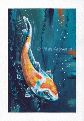 Koi Kunstwerk - Originalkunst gemalt mit Gouachefarben