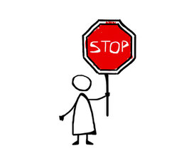 Strichmännchen hält Stopp-SChild