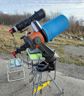 Celestron 8, Sigma 150/600 sport, caméras ZWO 174MM & 385MC. Setup pour le transit de mercure du 11-11-2019