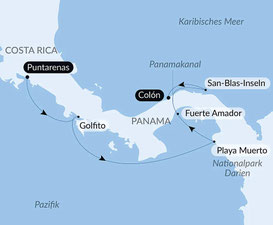 Routenkarte der Le Bellot von Costa Rica nac Colón