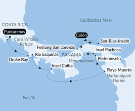 Routenkarte der Le Bellot von Panama nach Costa Rica