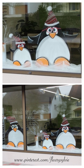 Déco vitrines hiver pingouins