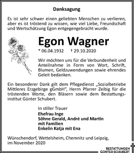 Bild: Wünschendorf Erzgebirge Wünschendorf Danksagung Egon Wagner 2020