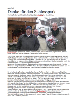 PR Artikel LT Adventsmarkt Schlosspark Greifenberg Dez. 2014