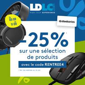 PROMO - Profitez de 25% de réduction sur une sélection de produits Steelseries avec le code RENTREE4 jusqu'au 11 septembre 2017 !  https://www.ldlc.com/operation/o2237/#523d712af1ceb