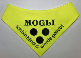 Blinden Logo, blinder Hund, Halstuch für blinden Hund,neongelb