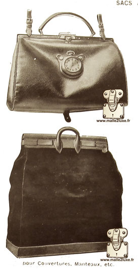Dans le catalogue Louis Vuitton automobile de 1908 on retrouve deux sacs, donc le Steamer Bag Louis Vuitton qui pour l'occasion n'est pas décris comme un sac de linge sale mais comme un sac pour couverture, manteaux, etc