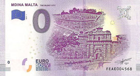 BILLETE UNIÓN EUROPEA - FANTASIA SOUVENIR 0 EUROS - CÓDICO COLNECT - COL:MT-FEAE-2019-1 - MALTA (MDINA - THE SILENT CITY) 2.019 - SERIE FEAE (SC/UNC) PLANCHA - 4€.