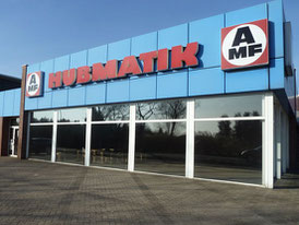 Old office building of the vehicle conversion division with "Hubmatik" lettering