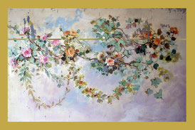 Bozzetto di rose, studio per una grande vetrata policroma. Tempera su tela, cm 120 x 80