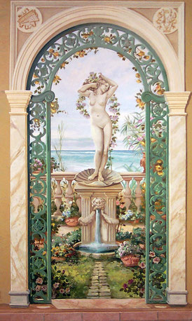Fontana della Venere, tempera su tela preparata, cm 135 x 250, Proprietà Pasticceria La Venere, Leporano (Taranto)